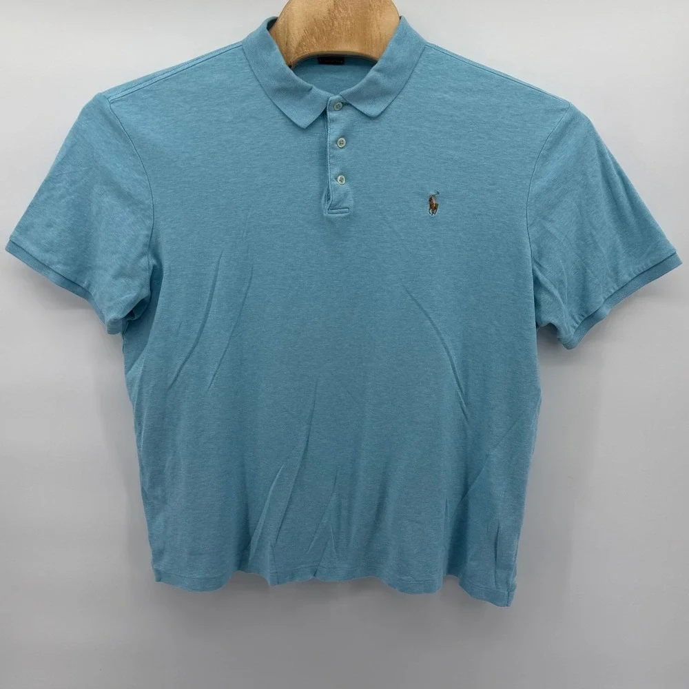 Polo Ralph Lauren Polo Shirt Mens XL Light Blue flesh‎ pony Short Sleeve Heather